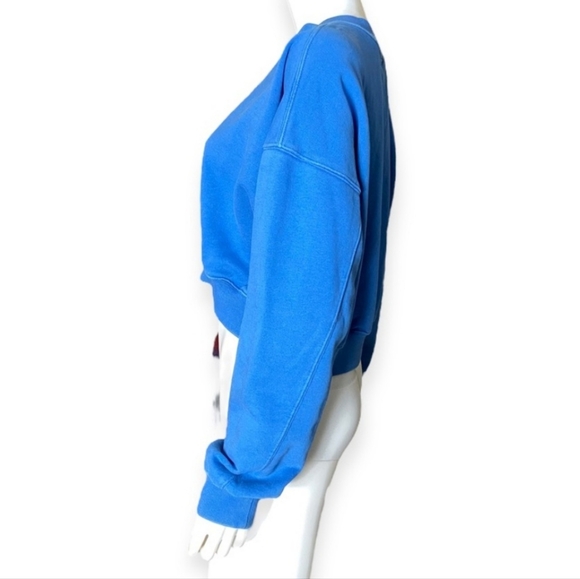 OFFLINE By Aerie Throw Back Cropped V Neck Sweatshirt Small Cobalt Blue - Picture 8 of 13